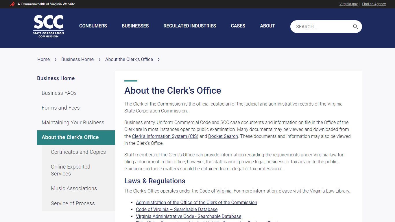Virginia SCC - About the Clerk's Office - State Corporation Commission