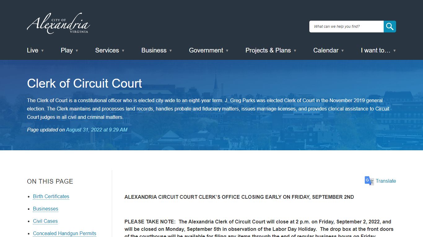 Clerk of Circuit Court | City of Alexandria, VA